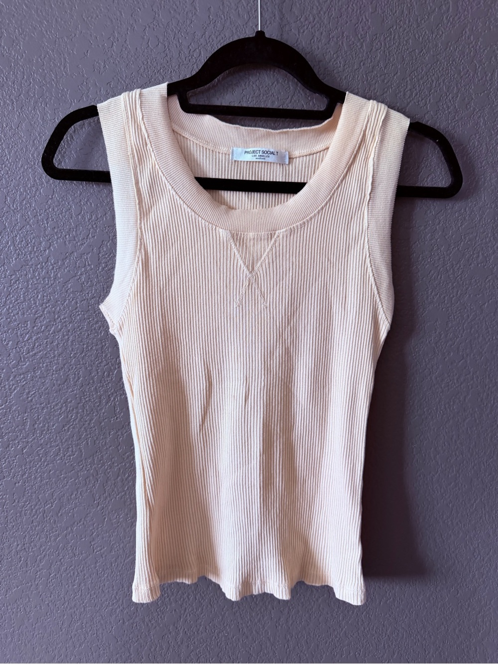 Project Social T Cream Ribbed Scoop Neck Tank - Sleeveless Knit Top